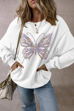 Load image into Gallery viewer, White Rhinestone Butterfly Graphic Crewneck Oversized Sweatshirt
