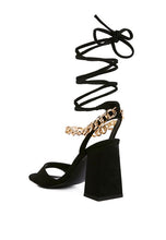 Load image into Gallery viewer, GONE GURL Chain Detail Tie Up Block Heels
