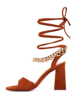 Load image into Gallery viewer, GONE GURL Chain Detail Tie Up Block Heels
