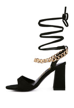 Load image into Gallery viewer, GONE GURL Chain Detail Tie Up Block Heels
