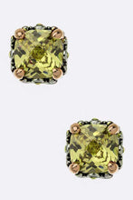 Load image into Gallery viewer, CZ Designed 2 Tone Prong Set Cushion Stud Earrings
