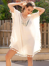 Load image into Gallery viewer, Tassel Cutout Half Sleeve Cover-Up
