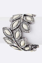 Load image into Gallery viewer, Crystal Leaf Statement Hinged Bangle
