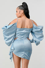 Load image into Gallery viewer, Athina Elegant Puff Shoulder Satin Mini Dress
