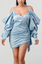 Load image into Gallery viewer, Athina Elegant Puff Shoulder Satin Mini Dress
