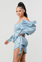 Load image into Gallery viewer, Athina Elegant Puff Shoulder Satin Mini Dress
