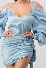 Load image into Gallery viewer, Athina Elegant Puff Shoulder Satin Mini Dress
