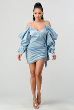 Load image into Gallery viewer, Athina Elegant Puff Shoulder Satin Mini Dress
