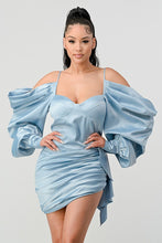 Load image into Gallery viewer, Athina Elegant Puff Shoulder Satin Mini Dress
