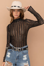 Load image into Gallery viewer, Metallic Star Stripe Mesh Mock Neck  Top
