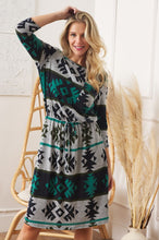 Load image into Gallery viewer, Plus Tribal Drawstring Blouson Midi Dress
