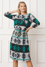 Load image into Gallery viewer, Plus Tribal Drawstring Blouson Midi Dress
