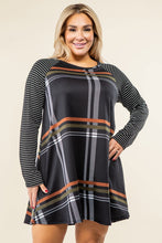 Load image into Gallery viewer, Plus Stripe Sleeve A- Line Mini Dress
