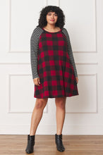 Load image into Gallery viewer, Plus Stripe Sleeve A- Line Mini Dress
