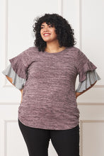 Load image into Gallery viewer, Color Block Sleeve Ruffle Knit Top
