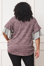 Load image into Gallery viewer, Color Block Sleeve Ruffle Knit Top
