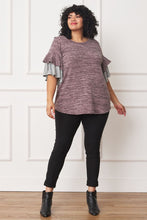 Load image into Gallery viewer, Color Block Sleeve Ruffle Knit Top
