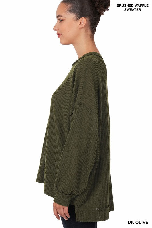 Womens - Brushed Waffle Oversized Exposed Seam Sweater - Only Size L/XL Left