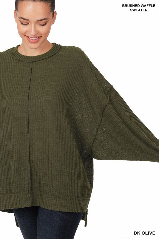 Womens - Brushed Waffle Oversized Exposed Seam Sweater - Only Size L/XL Left