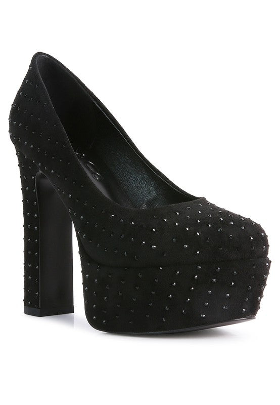 POPPINS Diamante Platform Heel Block Pumps