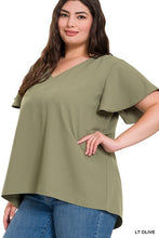 Load image into Gallery viewer, Woven Flutter Sleeve V-Neck Top
