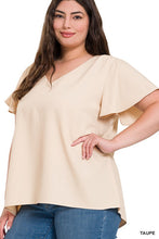 Load image into Gallery viewer, Woven Flutter Sleeve V-Neck Top
