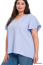 Load image into Gallery viewer, Woven Flutter Sleeve V-Neck Top
