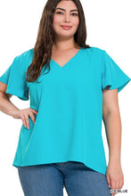 Load image into Gallery viewer, Woven Flutter Sleeve V-Neck Top
