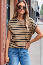 Load image into Gallery viewer, Striped Round Neck Cap Sleeve Knit Top
