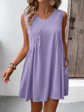 Load image into Gallery viewer, Ruched V-Neck Sleeveless Mini Dress
