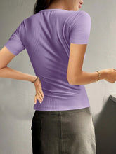 Load image into Gallery viewer, Round Neck Quarter Button Short Sleeve Top
