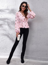 Load image into Gallery viewer, Butterfly V-Neck Balloon Sleeve Peplum Blouse
