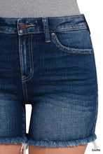 Load image into Gallery viewer, Mid Rise Raw Frayed Hem Denim Shorts
