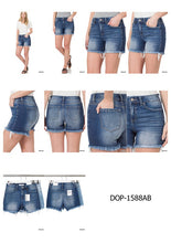 Load image into Gallery viewer, Mid Rise Raw Frayed Hem Denim Shorts
