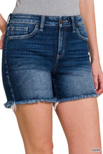 Load image into Gallery viewer, Mid Rise Raw Frayed Hem Denim Shorts
