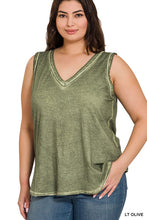 Load image into Gallery viewer, Plus Size Washed Raw Edge V-Neck Tank Top
