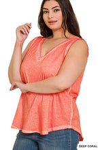 Load image into Gallery viewer, Plus Size Washed Raw Edge V-Neck Tank Top
