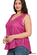 Load image into Gallery viewer, Plus Size Washed Raw Edge V-Neck Tank Top
