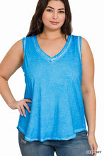 Load image into Gallery viewer, Plus Size Washed Raw Edge V-Neck Tank Top
