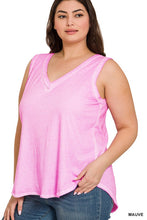 Load image into Gallery viewer, Plus Size Washed Raw Edge V-Neck Tank Top
