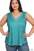 Load image into Gallery viewer, Plus Size Washed Raw Edge V-Neck Tank Top
