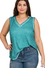 Load image into Gallery viewer, Plus Size Washed Raw Edge V-Neck Tank Top
