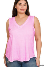 Load image into Gallery viewer, Plus Size Washed Raw Edge V-Neck Tank Top
