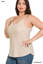 Load image into Gallery viewer, Plus Ribbed Half Snal Button Closure Cami Top
