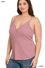 Load image into Gallery viewer, Plus Ribbed Half Snal Button Closure Cami Top
