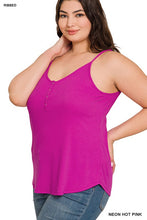 Load image into Gallery viewer, Plus Ribbed Half Snal Button Closure Cami Top
