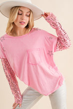 Load image into Gallery viewer, Star Printed Shoulder Sequin SLV Top
