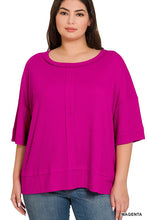 Load image into Gallery viewer, Plus Rib Boat Neck Dolman Sleeve Top w Front Seam
