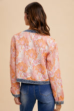 Load image into Gallery viewer, Annie Wear Floral Jacquard Denim Contrast Button Down Jacket
