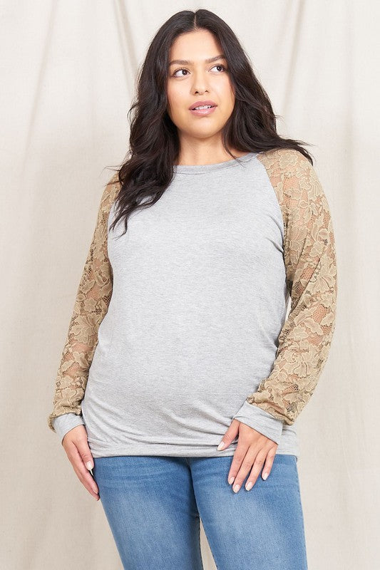 Plus Lace Sleeve Raglan Tunic